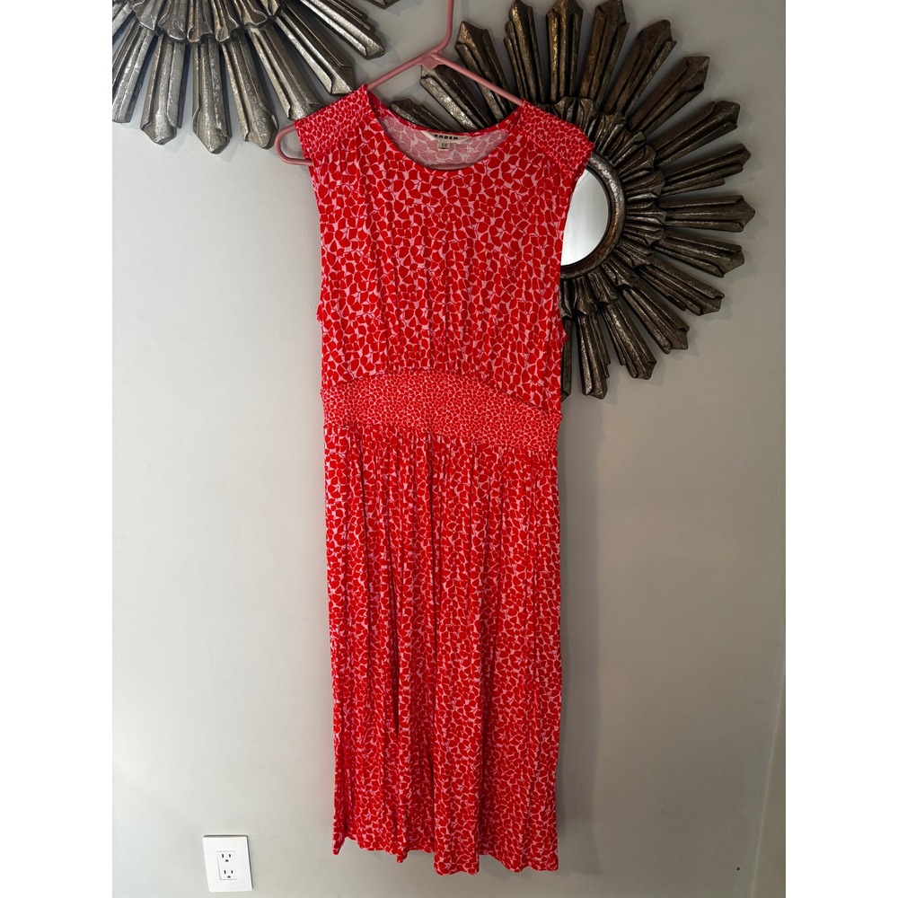 Boden Red Floral Smocked Midi Dress Women's US 10 UK 14 Sleeveless